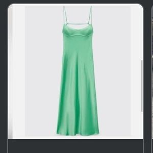 Green Zara viral satin effect silk maxi dress